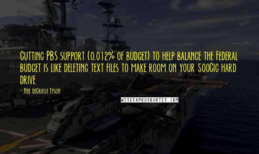 Neil DeGrasse Tyson Quotes: Cutting PBS support (0.012% of budget) to help balance the Federal budget is like deleting text files to make room on your 500Gig hard drive