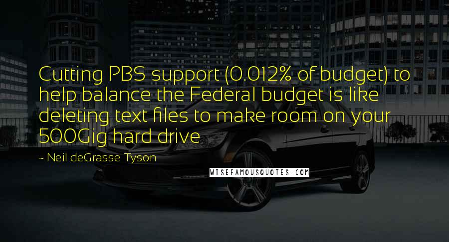 Neil DeGrasse Tyson Quotes: Cutting PBS support (0.012% of budget) to help balance the Federal budget is like deleting text files to make room on your 500Gig hard drive