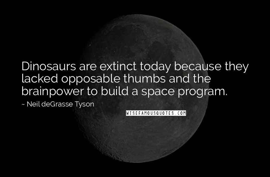 Neil DeGrasse Tyson Quotes: Dinosaurs are extinct today because they lacked opposable thumbs and the brainpower to build a space program.