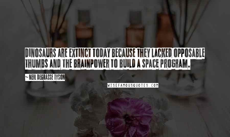 Neil DeGrasse Tyson Quotes: Dinosaurs are extinct today because they lacked opposable thumbs and the brainpower to build a space program.