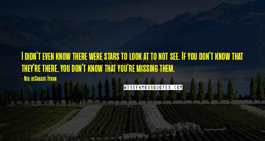 Neil DeGrasse Tyson Quotes: I didn't even know there were stars to look at to not see. If you don't know that they're there, you don't know that you're missing them.