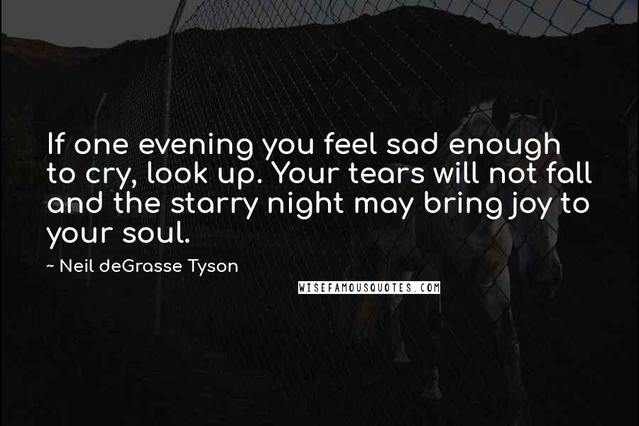 Neil DeGrasse Tyson Quotes: If one evening you feel sad enough to cry, look up. Your tears will not fall and the starry night may bring joy to your soul.