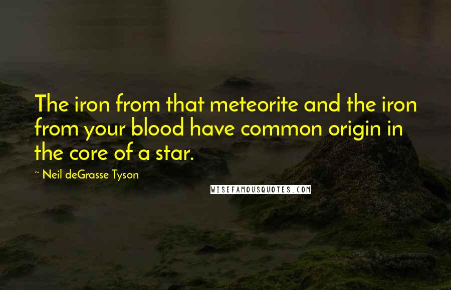 Neil DeGrasse Tyson Quotes: The iron from that meteorite and the iron from your blood have common origin in the core of a star.