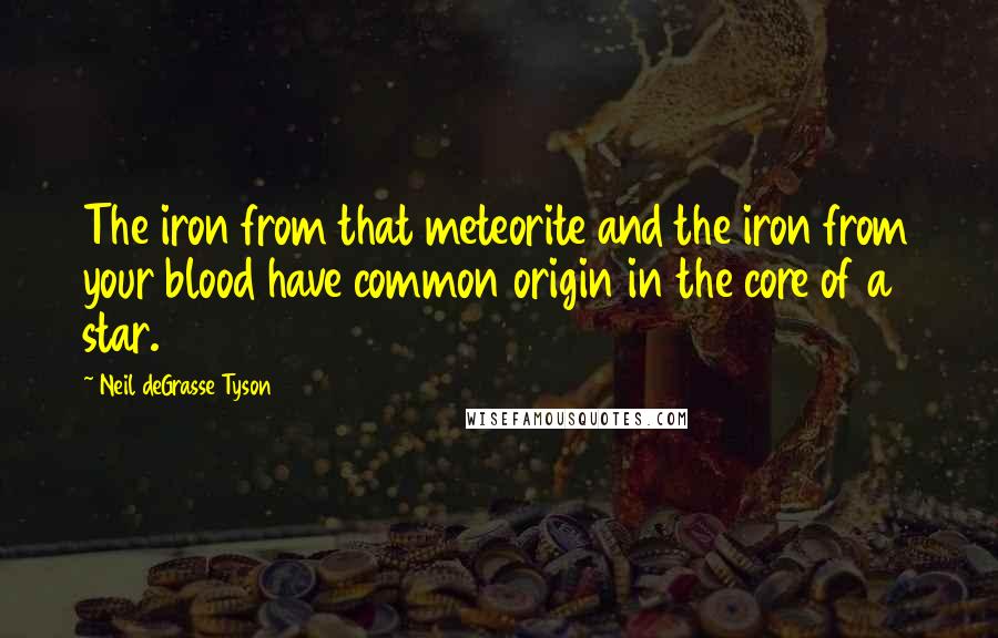 Neil DeGrasse Tyson Quotes: The iron from that meteorite and the iron from your blood have common origin in the core of a star.