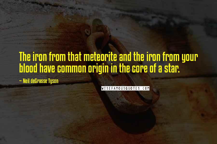 Neil DeGrasse Tyson Quotes: The iron from that meteorite and the iron from your blood have common origin in the core of a star.