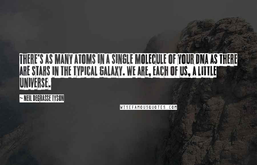 Neil DeGrasse Tyson Quotes: There's as many atoms in a single molecule of your DNA as there are stars in the typical galaxy. We are, each of us, a little universe.