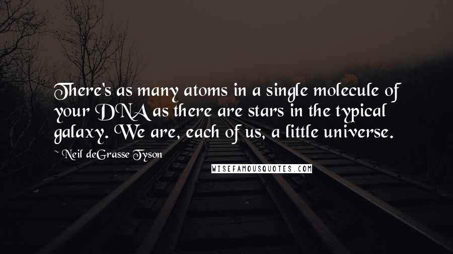 Neil DeGrasse Tyson Quotes: There's as many atoms in a single molecule of your DNA as there are stars in the typical galaxy. We are, each of us, a little universe.