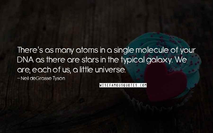 Neil DeGrasse Tyson Quotes: There's as many atoms in a single molecule of your DNA as there are stars in the typical galaxy. We are, each of us, a little universe.