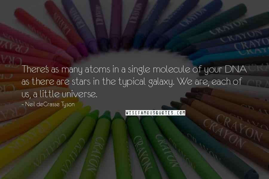 Neil DeGrasse Tyson Quotes: There's as many atoms in a single molecule of your DNA as there are stars in the typical galaxy. We are, each of us, a little universe.