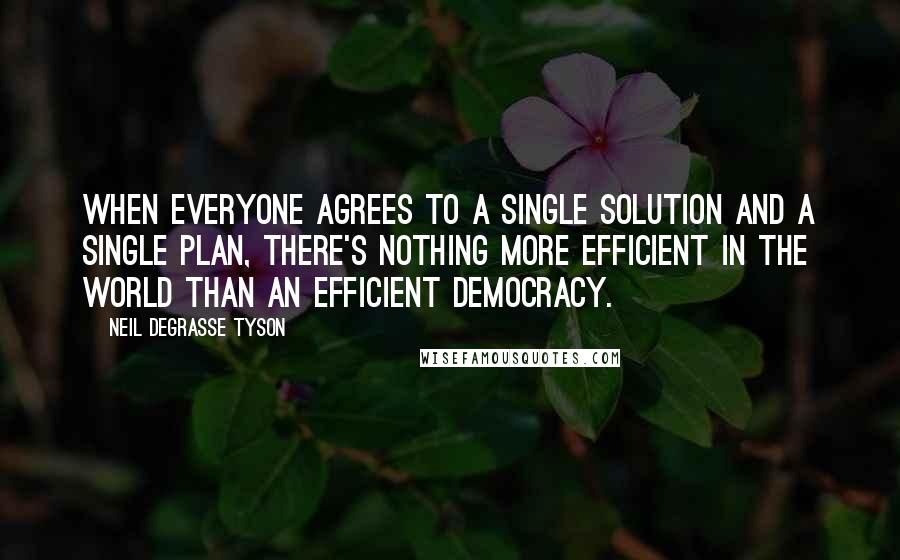 Neil DeGrasse Tyson Quotes: When everyone agrees to a single solution and a single plan, there's nothing more efficient in the world than an efficient democracy.