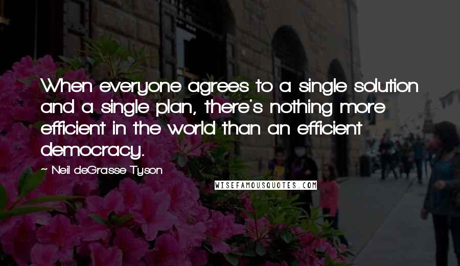 Neil DeGrasse Tyson Quotes: When everyone agrees to a single solution and a single plan, there's nothing more efficient in the world than an efficient democracy.