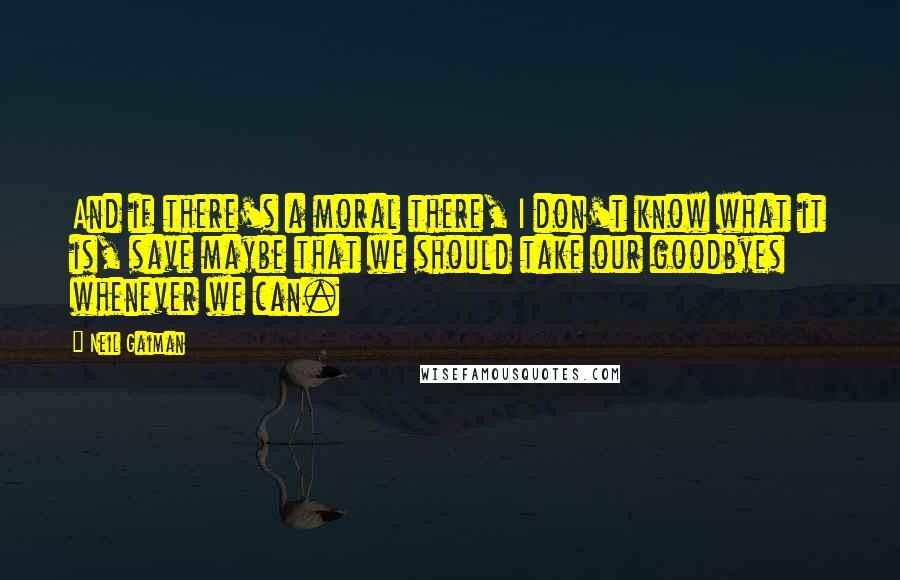 Neil Gaiman Quotes: And if there's a moral there, I don't know what it is, save maybe that we should take our goodbyes whenever we can.