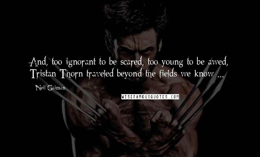 Neil Gaiman Quotes: And, too ignorant to be scared, too young to be awed, Tristan Thorn traveled beyond the fields we know ...