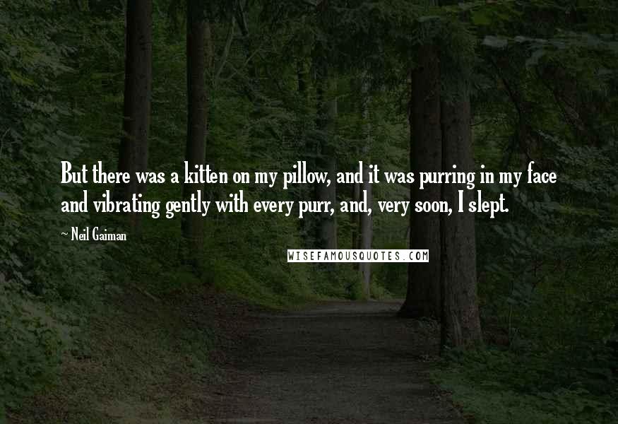 Neil Gaiman Quotes: But there was a kitten on my pillow, and it was purring in my face and vibrating gently with every purr, and, very soon, I slept.