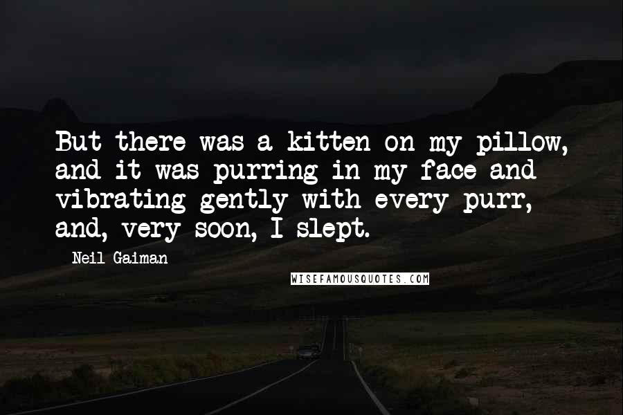 Neil Gaiman Quotes: But there was a kitten on my pillow, and it was purring in my face and vibrating gently with every purr, and, very soon, I slept.