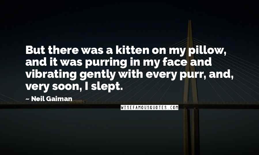 Neil Gaiman Quotes: But there was a kitten on my pillow, and it was purring in my face and vibrating gently with every purr, and, very soon, I slept.