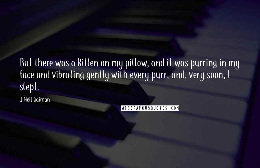 Neil Gaiman Quotes: But there was a kitten on my pillow, and it was purring in my face and vibrating gently with every purr, and, very soon, I slept.