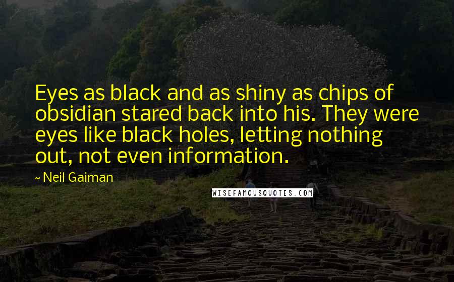 Neil Gaiman Quotes: Eyes as black and as shiny as chips of obsidian stared back into his. They were eyes like black holes, letting nothing out, not even information.