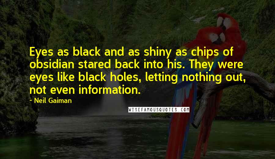 Neil Gaiman Quotes: Eyes as black and as shiny as chips of obsidian stared back into his. They were eyes like black holes, letting nothing out, not even information.