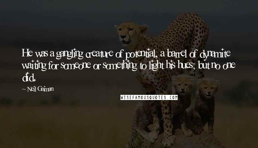 Neil Gaiman Quotes: He was a gangling creature of potential, a barrel of dynamite waiting for someone or something to light his hues; but no one did.