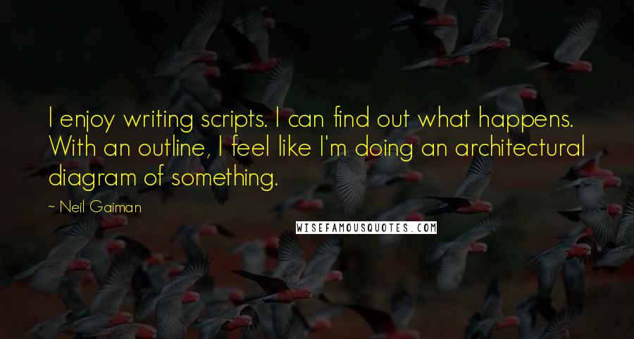 Neil Gaiman Quotes: I enjoy writing scripts. I can find out what happens. With an outline, I feel like I'm doing an architectural diagram of something.