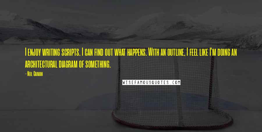 Neil Gaiman Quotes: I enjoy writing scripts. I can find out what happens. With an outline, I feel like I'm doing an architectural diagram of something.