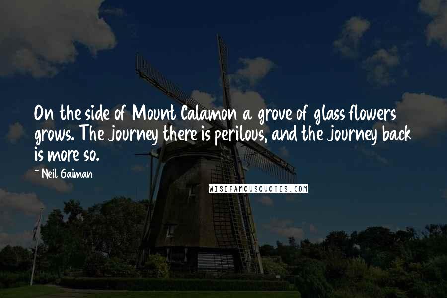 Neil Gaiman Quotes: On the side of Mount Calamon a grove of glass flowers grows. The journey there is perilous, and the journey back is more so.