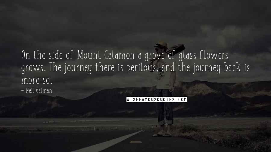 Neil Gaiman Quotes: On the side of Mount Calamon a grove of glass flowers grows. The journey there is perilous, and the journey back is more so.