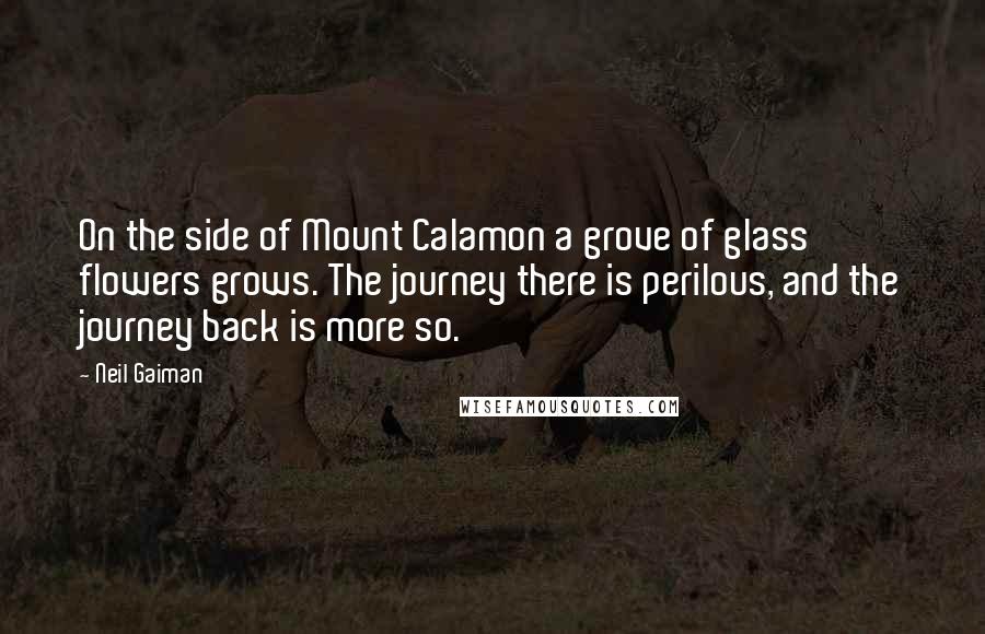 Neil Gaiman Quotes: On the side of Mount Calamon a grove of glass flowers grows. The journey there is perilous, and the journey back is more so.