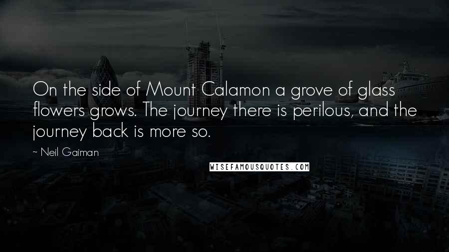 Neil Gaiman Quotes: On the side of Mount Calamon a grove of glass flowers grows. The journey there is perilous, and the journey back is more so.