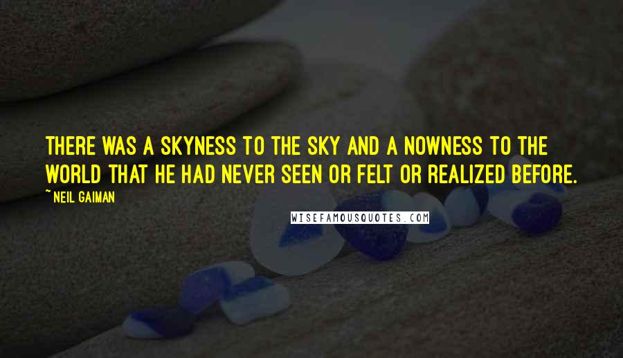 Neil Gaiman Quotes: There was a skyness to the sky and a nowness to the world that he had never seen or felt or realized before.