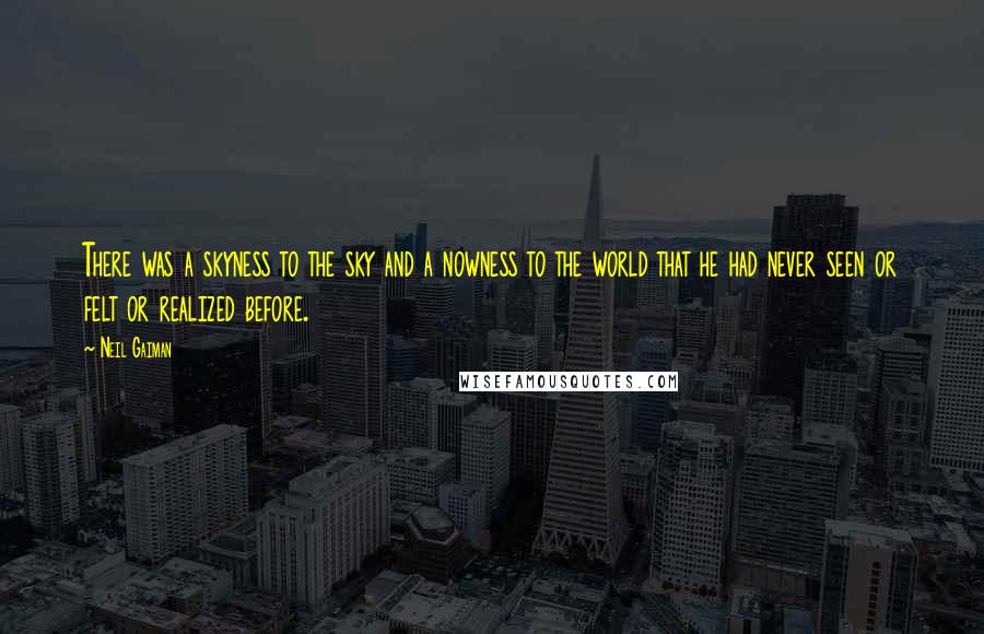Neil Gaiman Quotes: There was a skyness to the sky and a nowness to the world that he had never seen or felt or realized before.