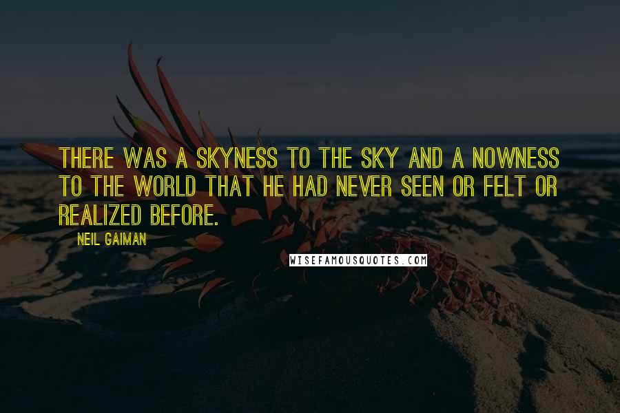 Neil Gaiman Quotes: There was a skyness to the sky and a nowness to the world that he had never seen or felt or realized before.