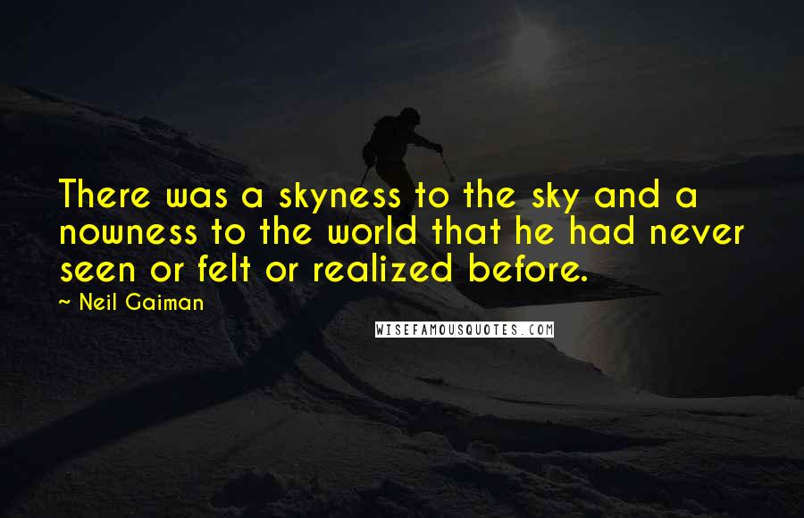 Neil Gaiman Quotes: There was a skyness to the sky and a nowness to the world that he had never seen or felt or realized before.