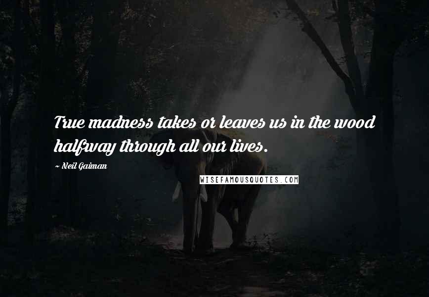 Neil Gaiman Quotes: True madness takes or leaves us in the wood halfway through all our lives.