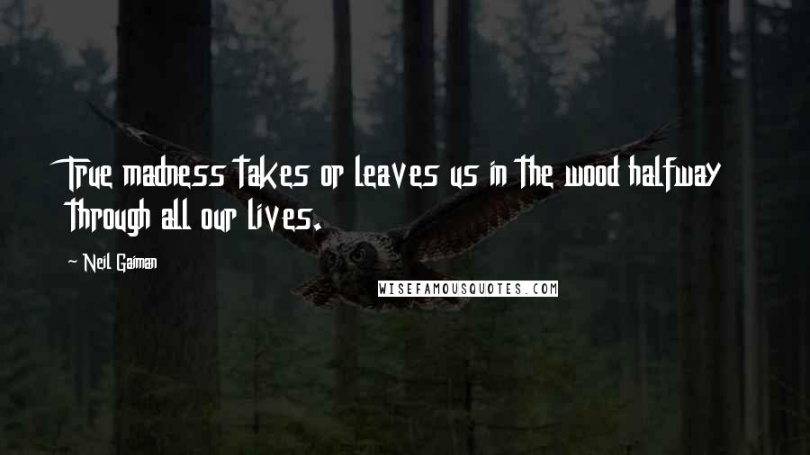 Neil Gaiman Quotes: True madness takes or leaves us in the wood halfway through all our lives.