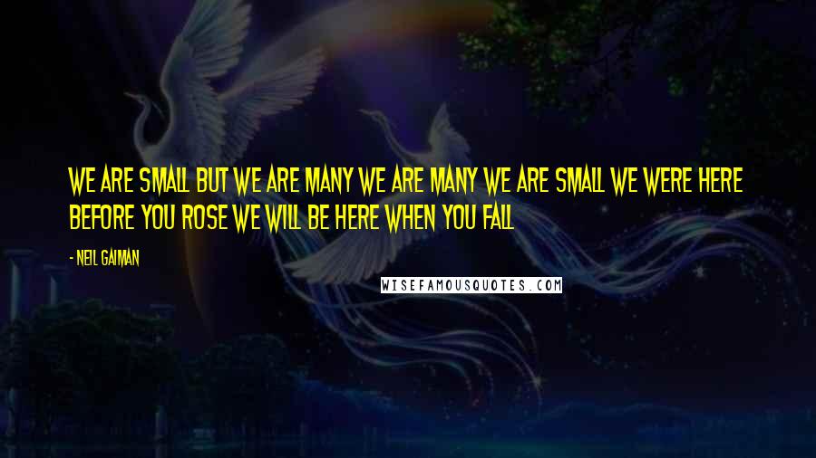 Neil Gaiman Quotes: We are small but we are many We are many we are small We were here before you rose We will be here when you fall