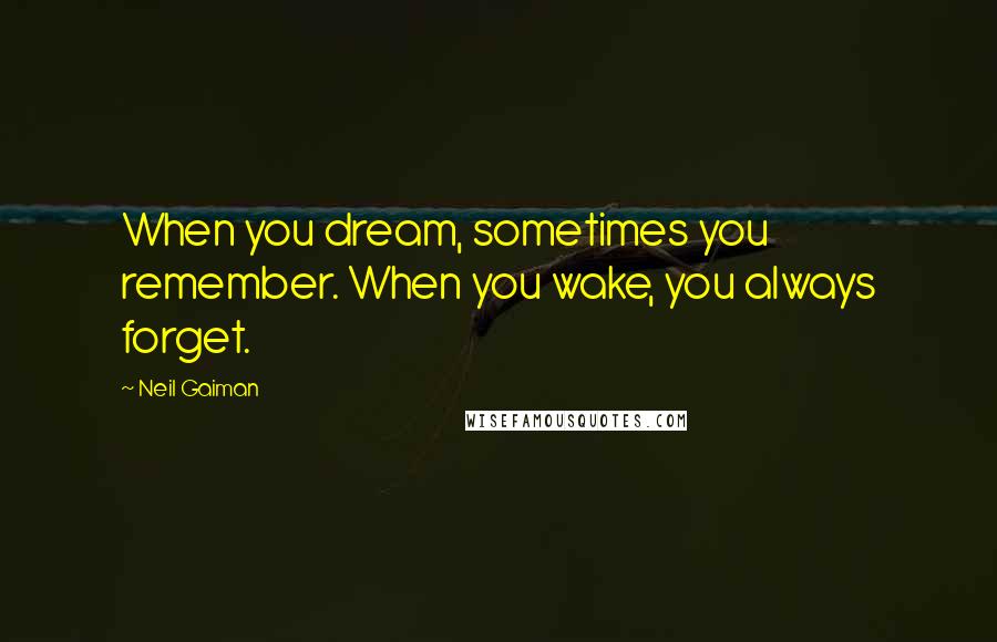 Neil Gaiman Quotes: When you dream, sometimes you remember. When you wake, you always forget.