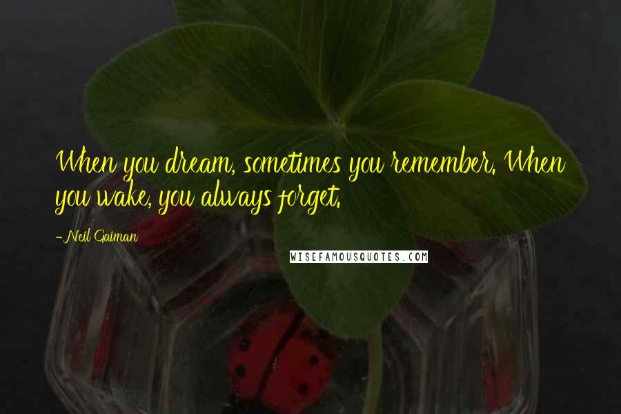 Neil Gaiman Quotes: When you dream, sometimes you remember. When you wake, you always forget.