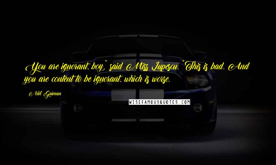 Neil Gaiman Quotes: You are ignorant, boy," said Miss Lupescu. "This is bad. And you are content to be ignorant, which is worse.