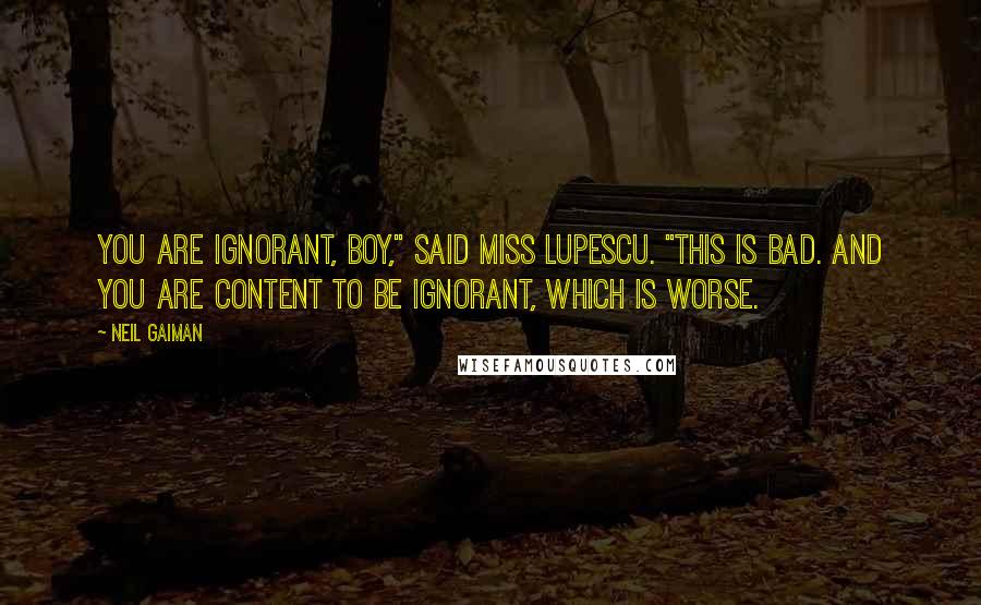 Neil Gaiman Quotes: You are ignorant, boy," said Miss Lupescu. "This is bad. And you are content to be ignorant, which is worse.