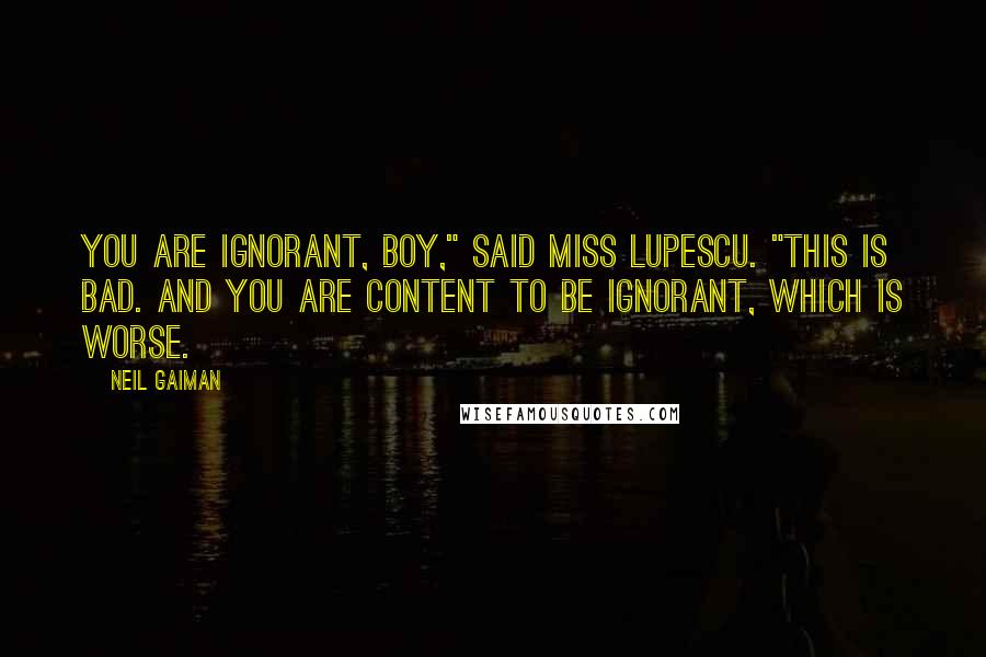 Neil Gaiman Quotes: You are ignorant, boy," said Miss Lupescu. "This is bad. And you are content to be ignorant, which is worse.