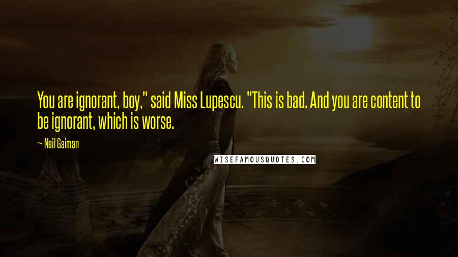Neil Gaiman Quotes: You are ignorant, boy," said Miss Lupescu. "This is bad. And you are content to be ignorant, which is worse.