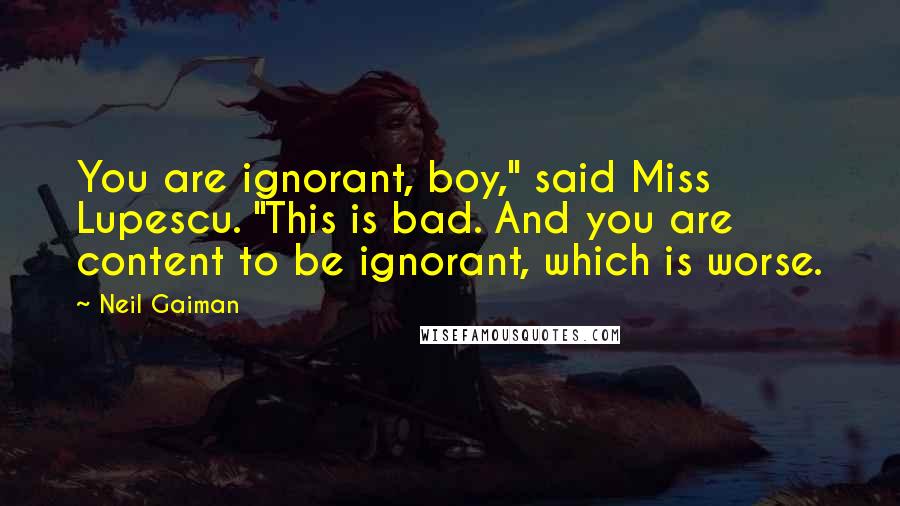 Neil Gaiman Quotes: You are ignorant, boy," said Miss Lupescu. "This is bad. And you are content to be ignorant, which is worse.