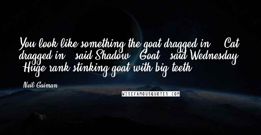 Neil Gaiman Quotes: You look like something the goat dragged in.' 'Cat dragged in,' said Shadow. 'Goat,' said Wednesday. 'Huge rank stinking goat with big teeth.