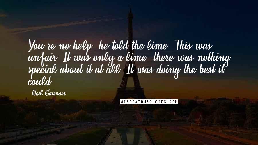 Neil Gaiman Quotes: You're no help, he told the lime. This was unfair. It was only a lime; there was nothing special about it at all. It was doing the best it could.