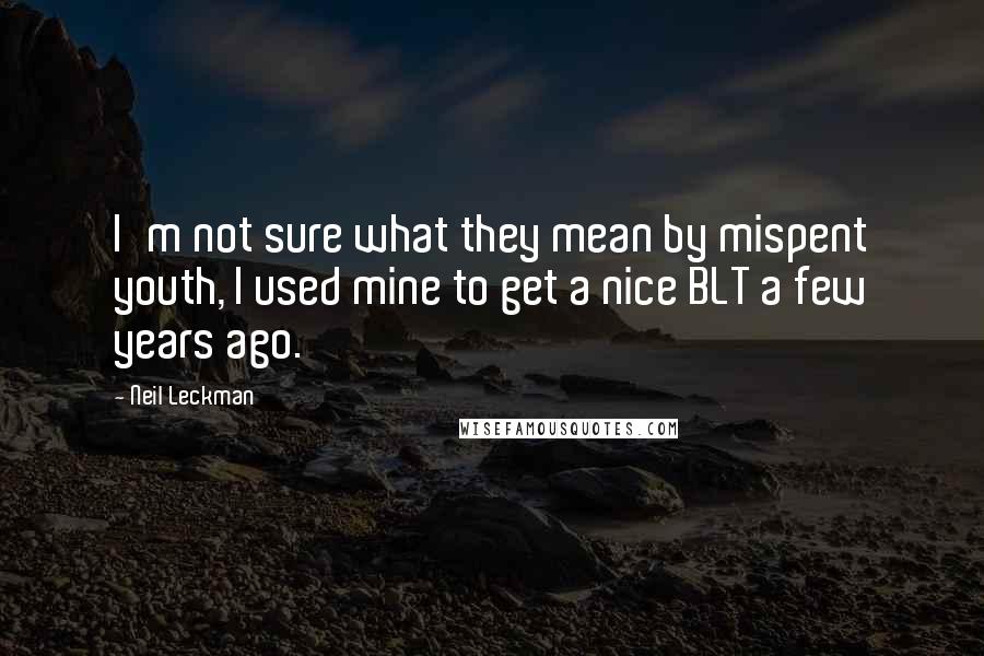 Neil Leckman Quotes: I'm not sure what they mean by mispent youth, I used mine to get a nice BLT a few years ago.