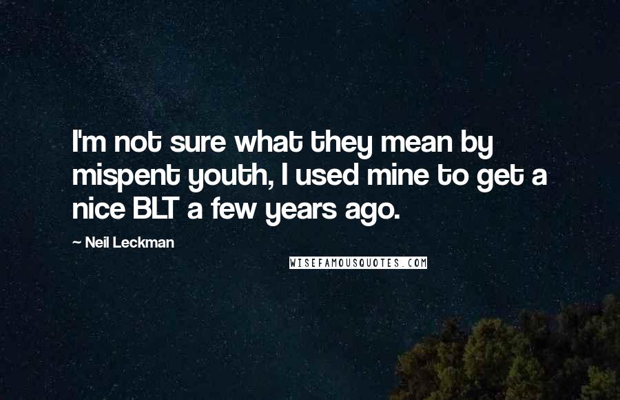 Neil Leckman Quotes: I'm not sure what they mean by mispent youth, I used mine to get a nice BLT a few years ago.