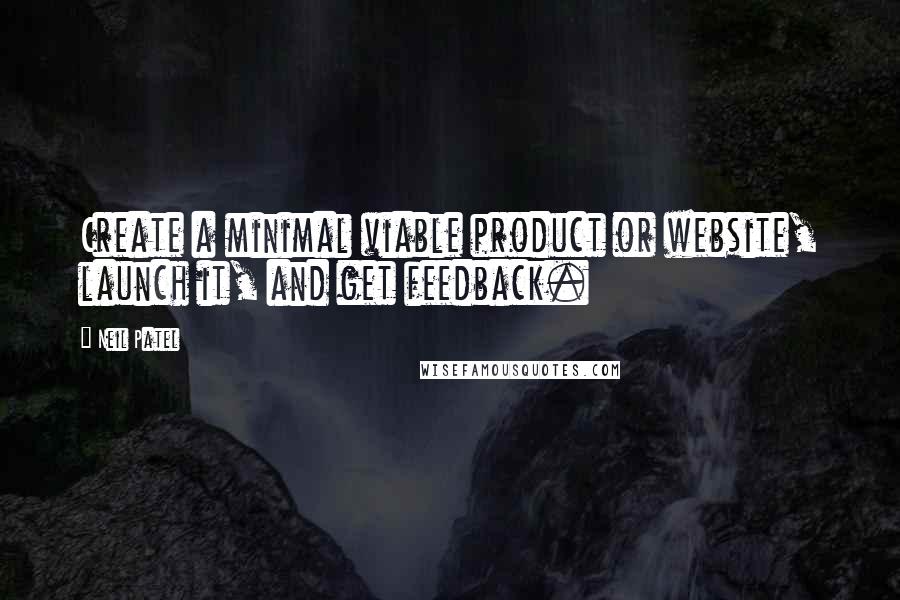 Neil Patel Quotes: Create a minimal viable product or website, launch it, and get feedback.