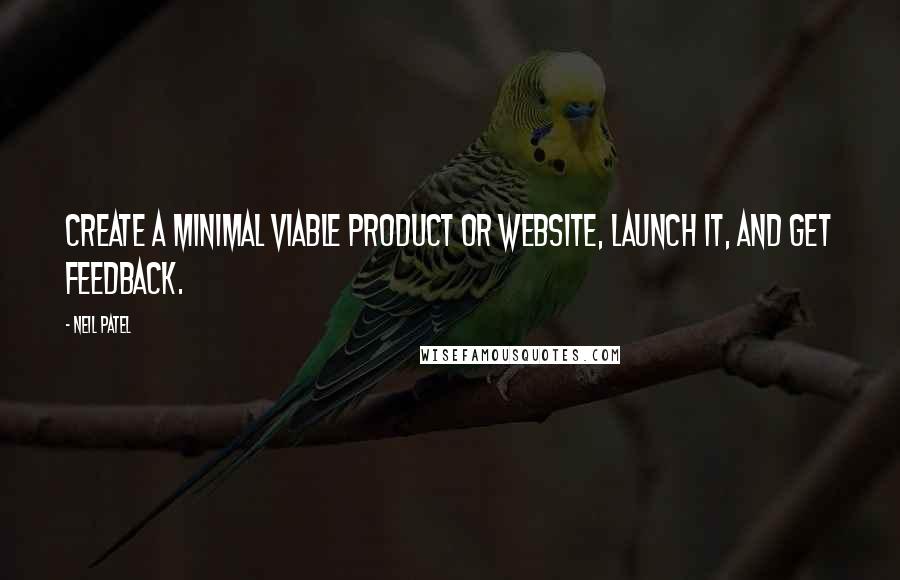 Neil Patel Quotes: Create a minimal viable product or website, launch it, and get feedback.